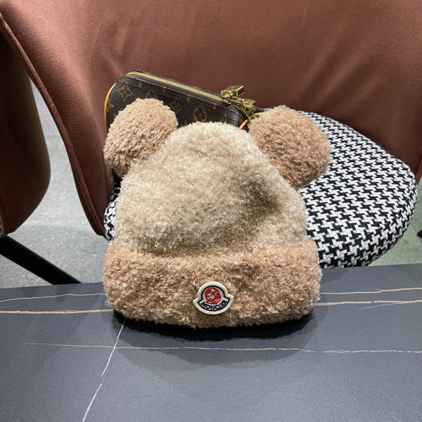 BEANIE HAT IN CAMEL BROWN WOOL AND RABBIT FUR 437685