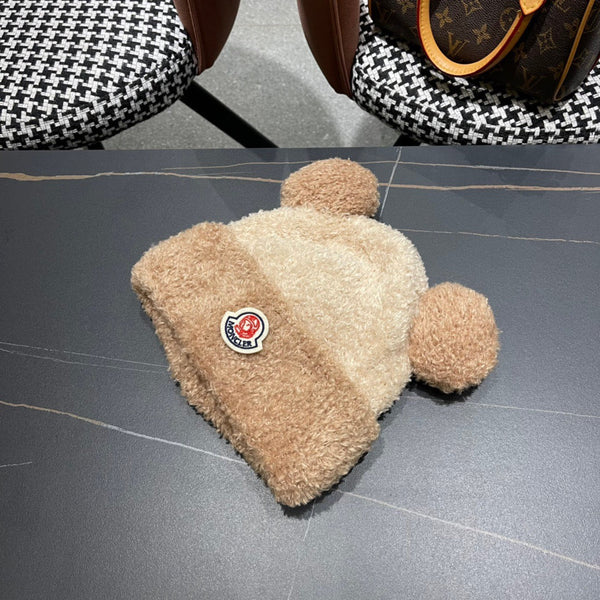 BEANIE HAT IN CAMEL BROWN WOOL AND RABBIT FUR 437685