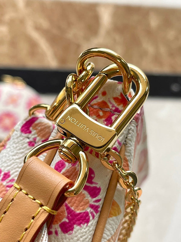 ACCESSORI MULTITASCHE 24 IN PIASTRELLE MONOGRAMMA CORALLO TELA FERRAMENTA ORO