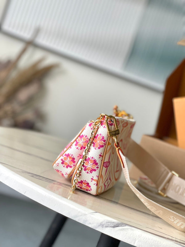 ACCESSORI MULTITASCHE 24 IN PIASTRELLE MONOGRAMMA CORALLO TELA FERRAMENTA ORO