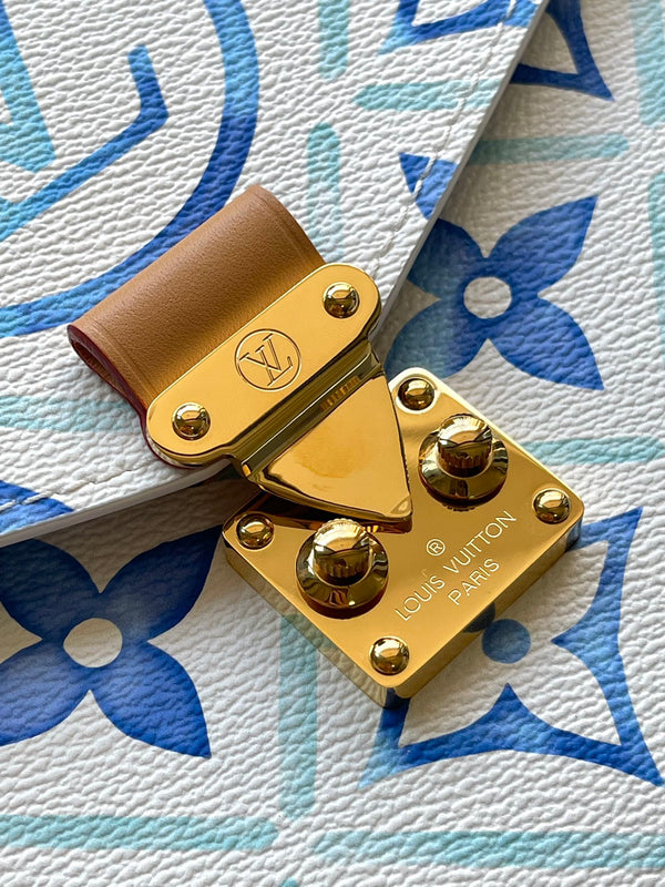 BORSA MÉTIS 25 IN BLU LAGUNA PIASTRELLE MONOGRAMMA TELA FERRAMENTA ORO