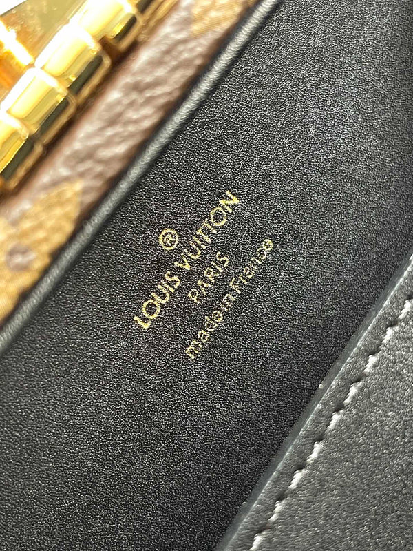 VALIGIA PICCOLA 22 IN TELA RETROMARINA CON MONOGRAMMA E BORDI IN PELLE DI VITELLO NERA, FERRAMENTA ORO