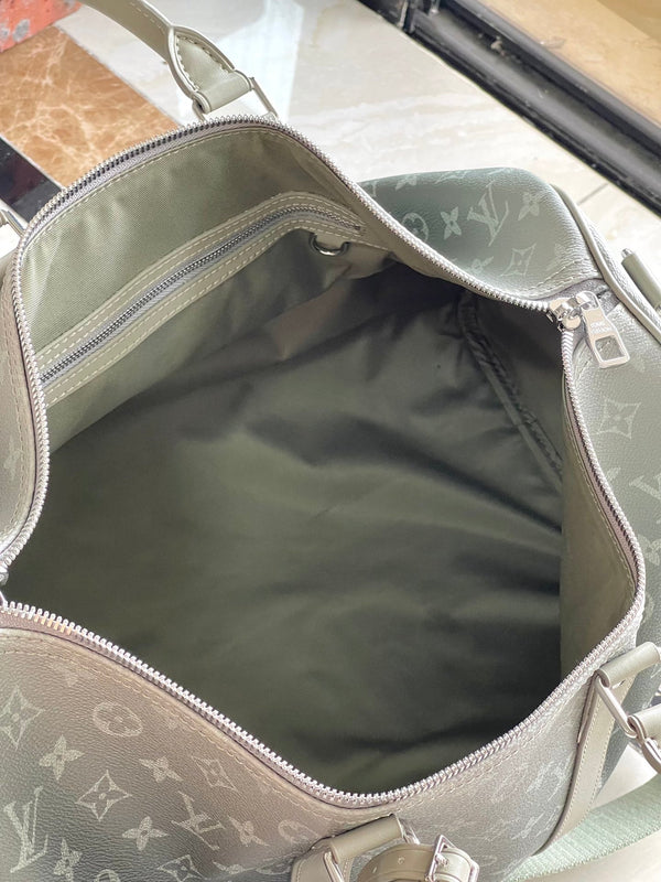 BORSA A TRACOLLA KEEPALL 45 IN TELA GRIGIA CON MONOGRAMMA SFUMATO