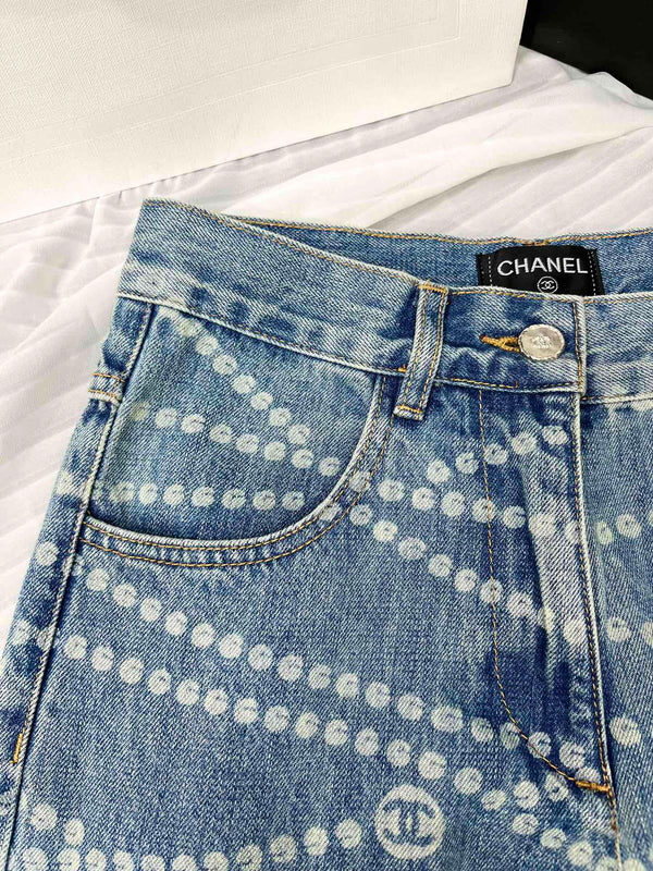CC 25 Jean Printed Blue White Washed Denim