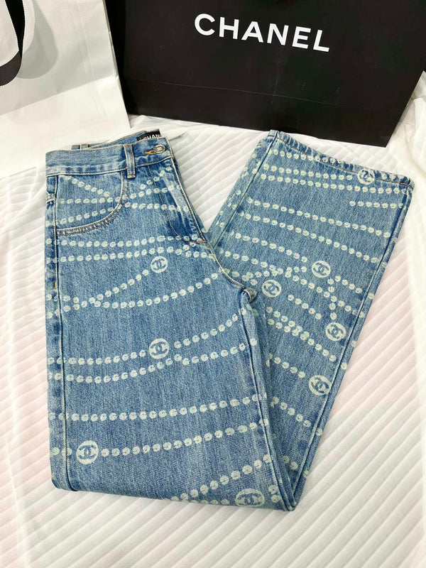 CC 25 Jean Printed Blue White Washed Denim