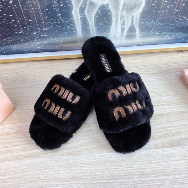 Miu Slippers Black Wool