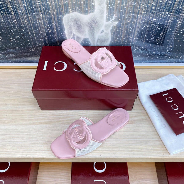 GC Interlocking G Slide Sandal Pink Canvas Cowhide 295433