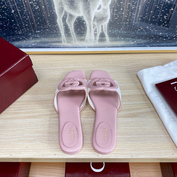 GC Interlocking G Slide Sandal Pink Canvas Cowhide 295433
