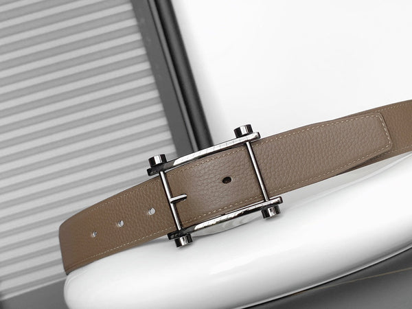 HM REVERSIBLE BLACK AND CAMEL BROWN LEATHER STRAP 32 MM SILVER HARDWARE