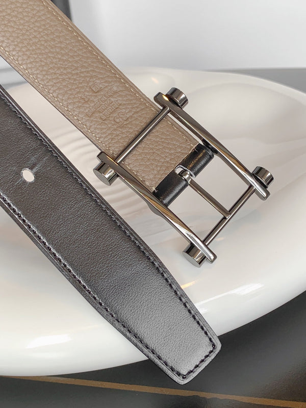 HM REVERSIBLE BLACK AND CAMEL BROWN LEATHER STRAP 32 MM SILVER HARDWARE