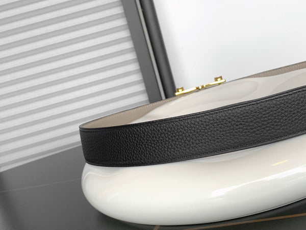 HM REVERSIBLE BLACK AND BLACK AND KHAKI BROWN LEATHER STRAP 32 MM GOLD HARDWARE