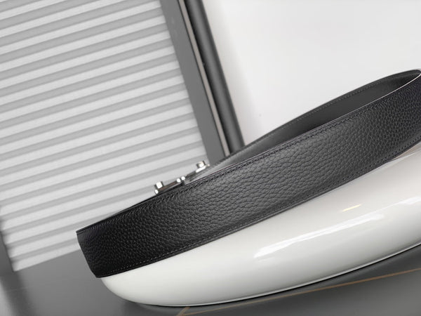 HM REVERSIBLE BLACK LEATHER STRAP 32 MM SILVER HARDWARE