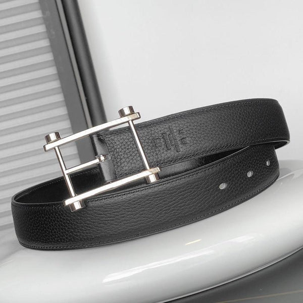 HM REVERSIBLE BLACK LEATHER STRAP 32 MM SILVER HARDWARE
