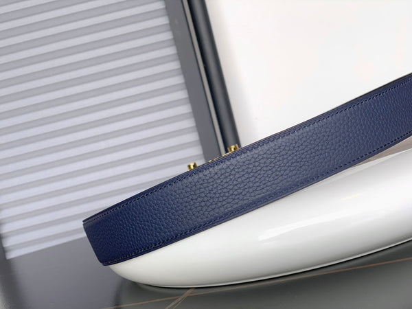 HM REVERSIBLE NAVY BLUE LEATHER STRAP 32 MM GOLD HARDWARE