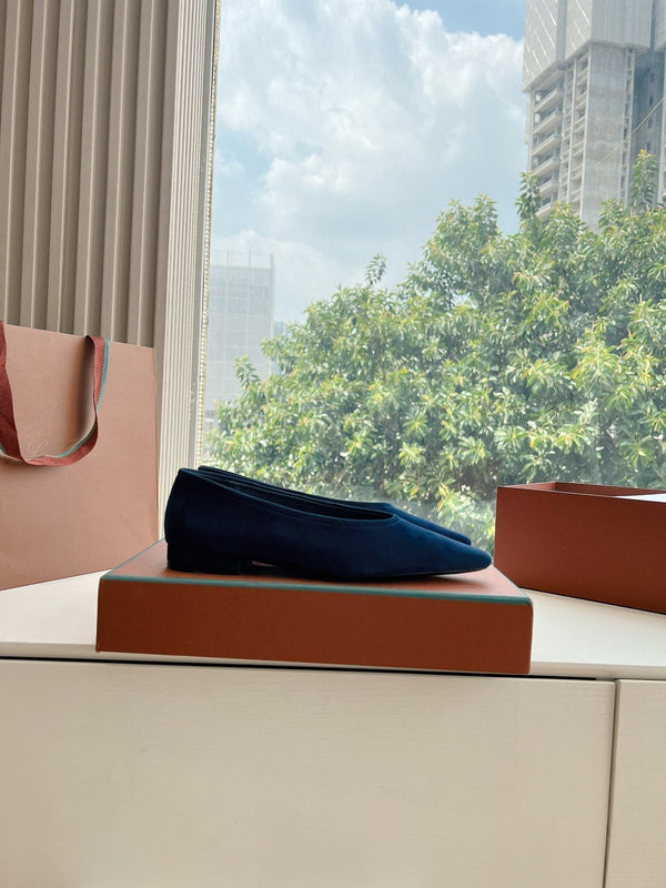 rebecca ballerina flat dark blue suede