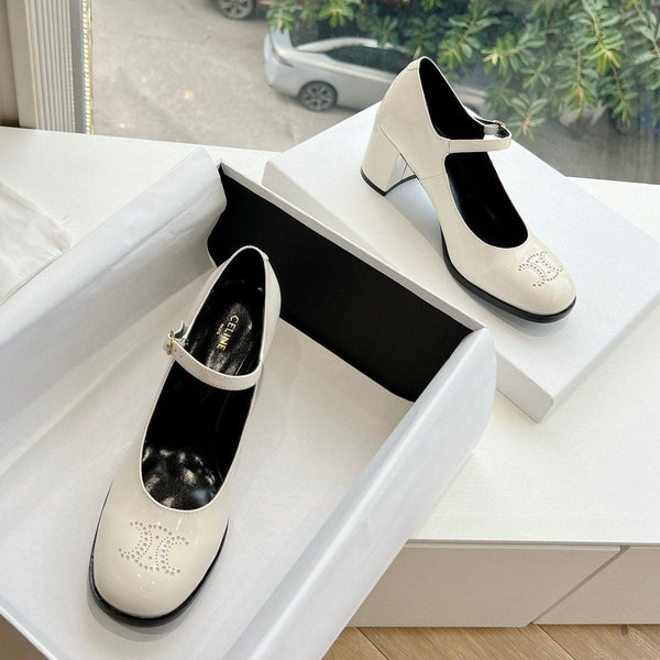 HIGH MARY JANE SHOES IN WHITE PATENT CALFSKIN