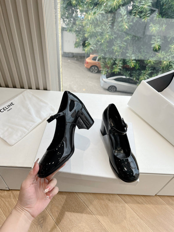 HIGH MARY JANE SHOES IN BLACK PATENT CALFSKIN