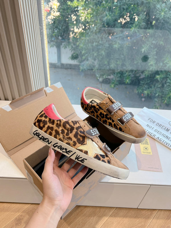 OLD SHOOL SNEAKERS IN BROWN SUEDE AND LEOPARD PRINT HAIRY CALFSKIN GOLD STAR