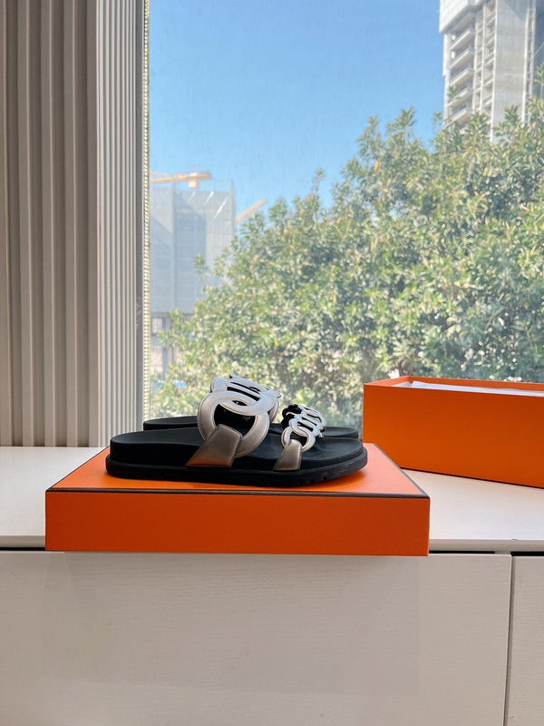 Sandalo HM 25 Extra in pelle di vitello metallizzata nera argento