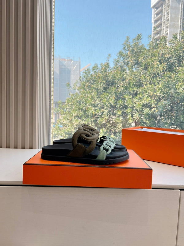 Sandalo HM 25 Extra in pelle di vitello color kaki e blu Tiffany