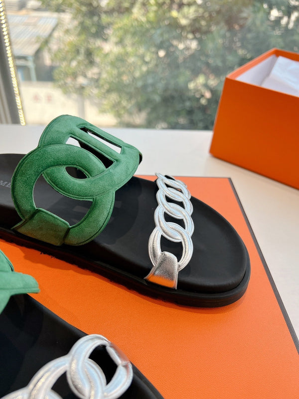 HM 25 Extra Sandal Green Silver Metalic Calfskin