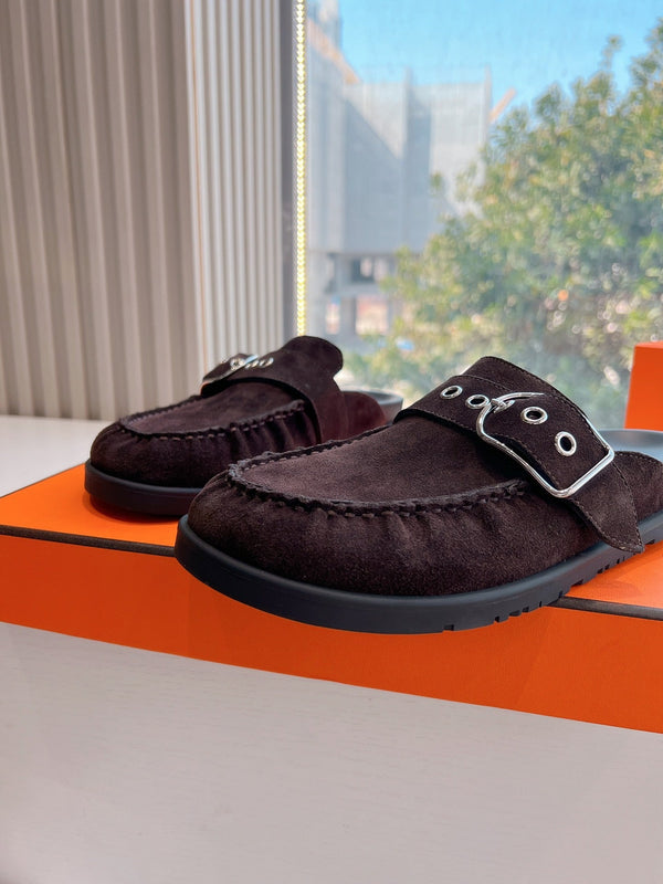 HM 25 Key Mule in pelle scamosciata color vino rosso