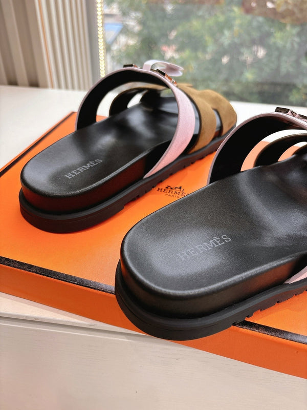 Sandalo HM 25 Cyprus in pelle scamosciata di vitello rosa tundra verde argento H