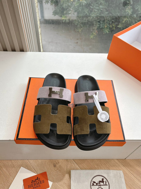 Sandalo HM 25 Cyprus in pelle scamosciata di vitello rosa tundra verde argento H