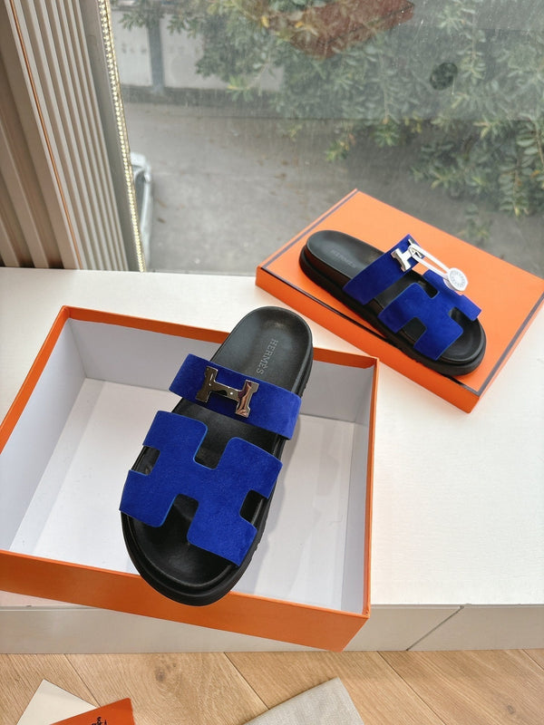 HM 25 Chypre Sandal Blue Suede Calfskin Silver H