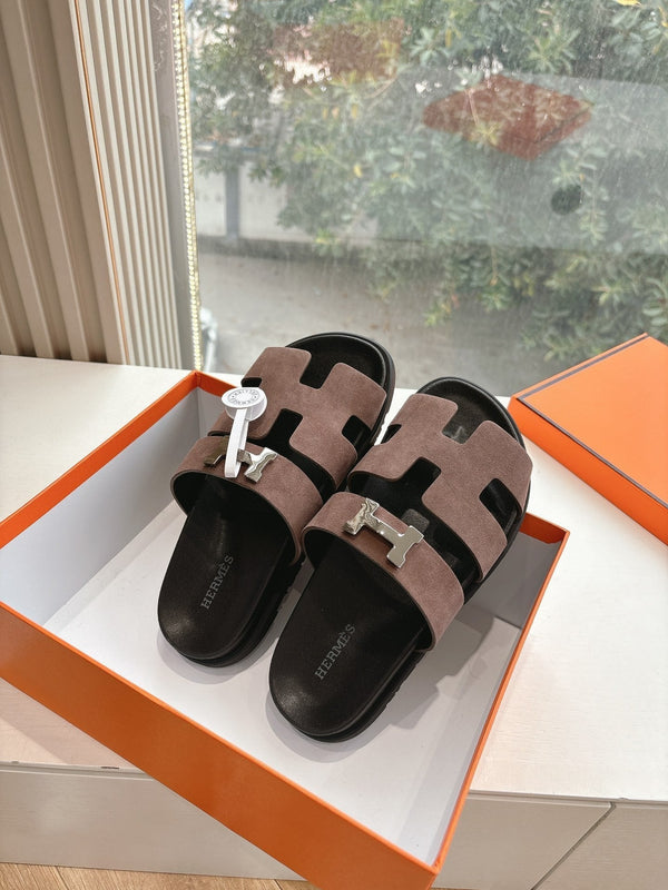 HM 25 Chypre Sandal Chocolate Suede Calfskin Silver H