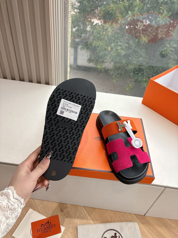 Sandalo HM 25 Cyprus in pelle scamosciata rossa arancione e vitello argento H