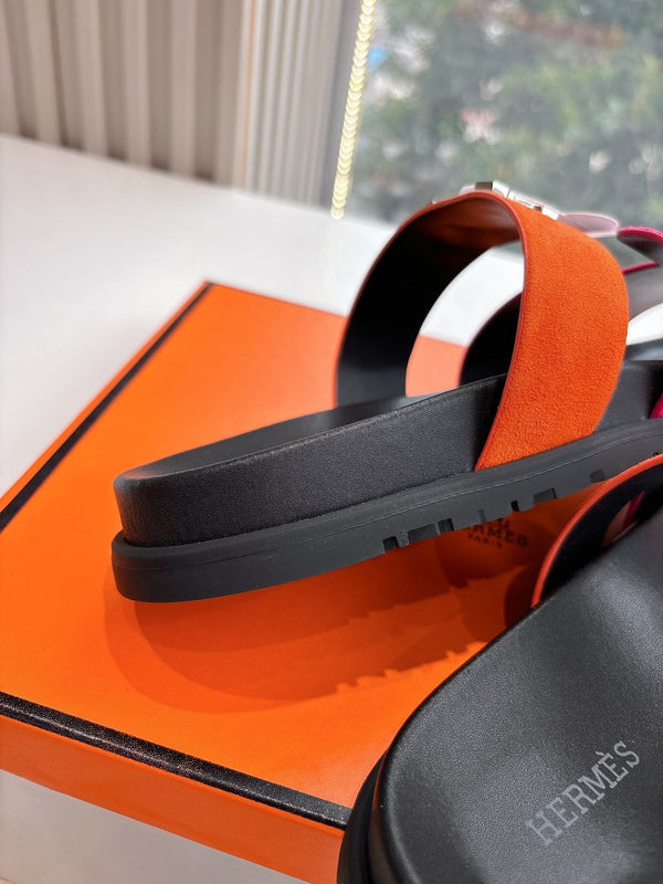 Sandalo HM 25 Cyprus in pelle scamosciata rossa arancione e vitello argento H