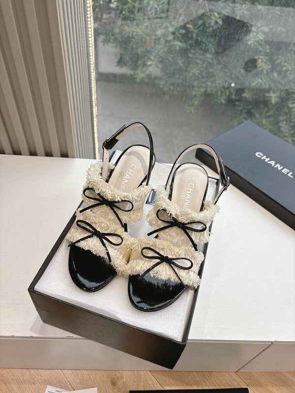 CC Sandals with bow tie Cream 7cm Lambskin 202868