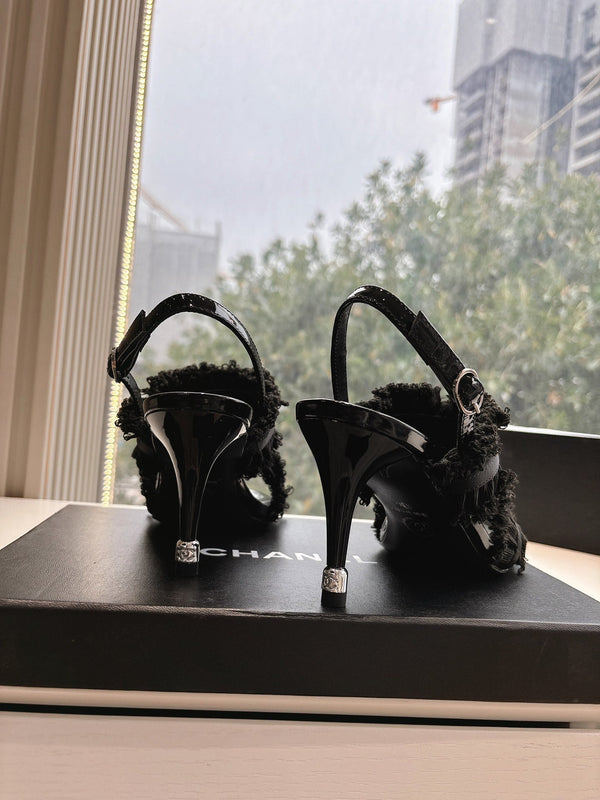 CC Sandals with bow tie Black 7cm Lambskin 202870