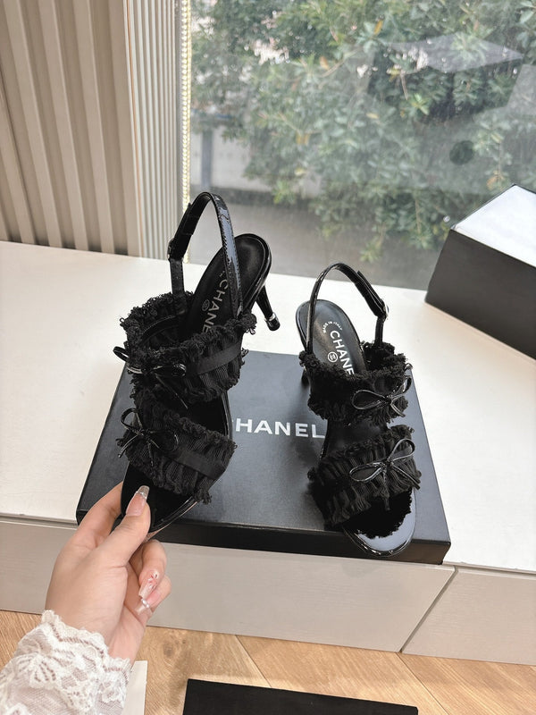 CC Sandals with bow tie Black 7cm Lambskin 202870