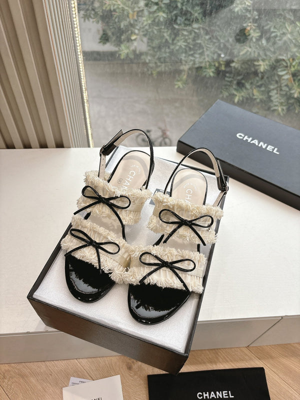CC Sandals with bow tie White 4,5cm Lambskin 202873