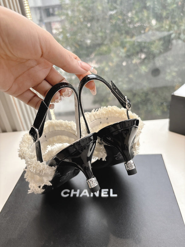 CC Sandals with bow tie White 4,5cm Lambskin 202873