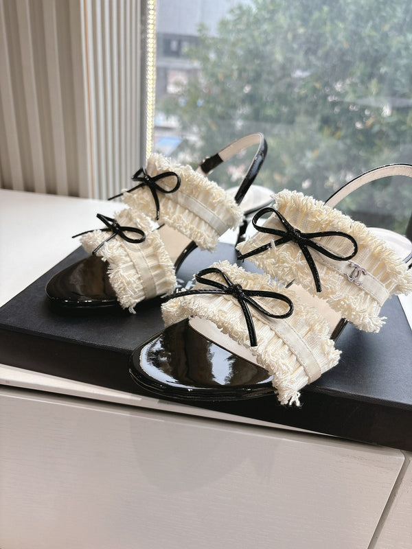 CC Sandals with bow tie White 4,5cm Lambskin 202873