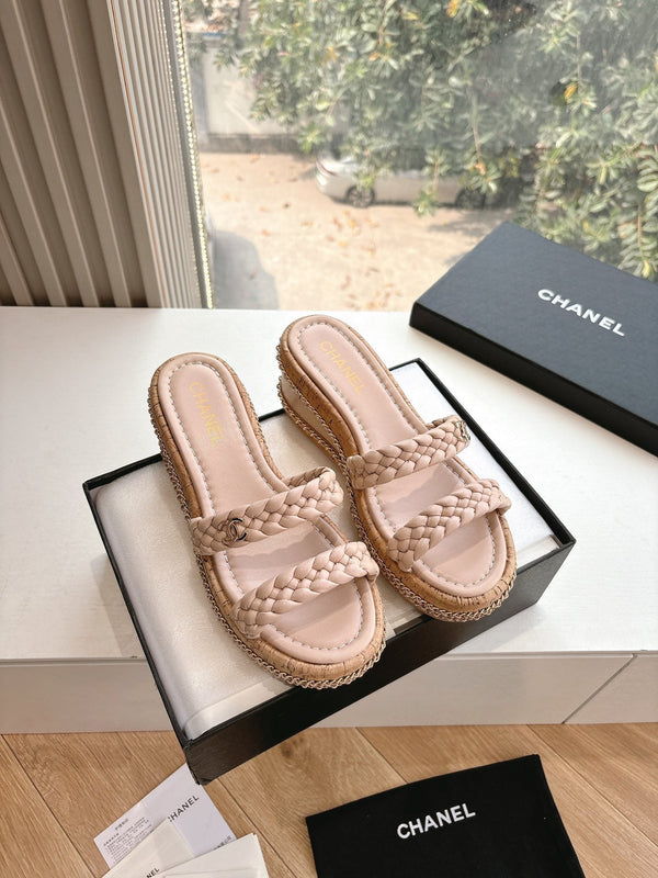 CC Sandals Pink original braided 6cm lambskin 202890