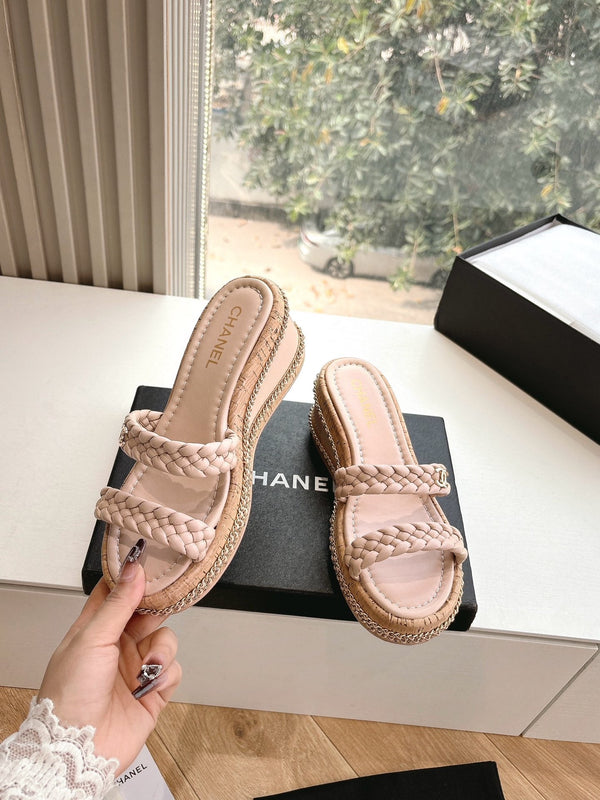 CC Sandals Pink original braided 6cm lambskin 202890
