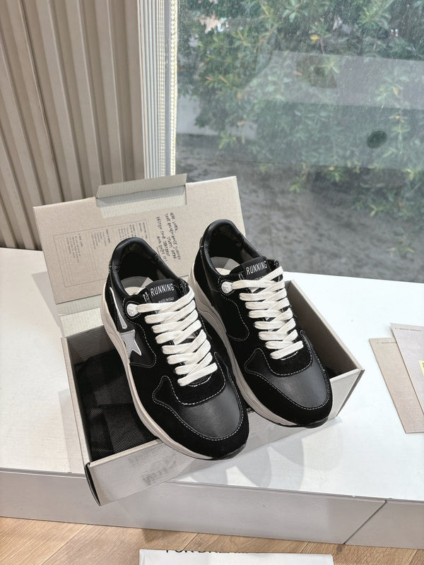RUNNING SOLE SNEAKERS IN BLACK SUEDE AND CALFSKIN WHITE STAR