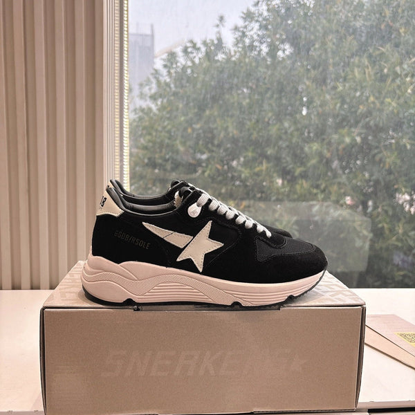 RUNNING SOLE SNEAKERS IN BLACK MESH AND SUEDE WHITE CALFSKIN STAR