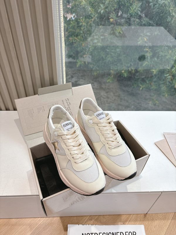 RUNNING SOLE SNEAKERS IN WHITE MESH AND CALFSKIN GOLD STAR