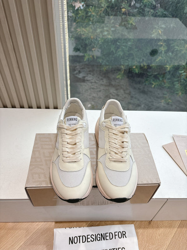 RUNNING SOLE SNEAKERS IN WHITE MESH AND CALFSKIN GOLD STAR