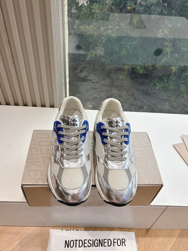 DAD-STAR SNEAKERS IN WHITE MESH SILVER CALFSKIN BLUE EYELETS