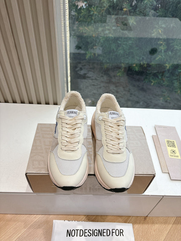 RUNNING SOLE SNEAKERS IN WHITE MESH, BEIGE SUEDE AND CALFSKIN WITH BLUE STAR