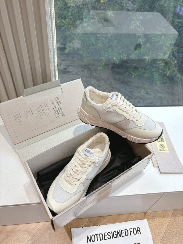 RUNNING SOLE SNEAKERS IN WHITE MESH, BEIGE SUEDE AND CALFSKIN WITH BLUE STAR