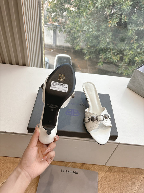 CAGOLE MID-HEEL MULES IN WHITE CALFSKIN