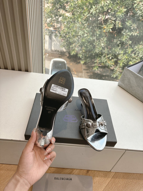 MULES CAGOLE CON TACCO MEDIO IN PELLE DI VITELLO METALLIZZATA ARGENTO