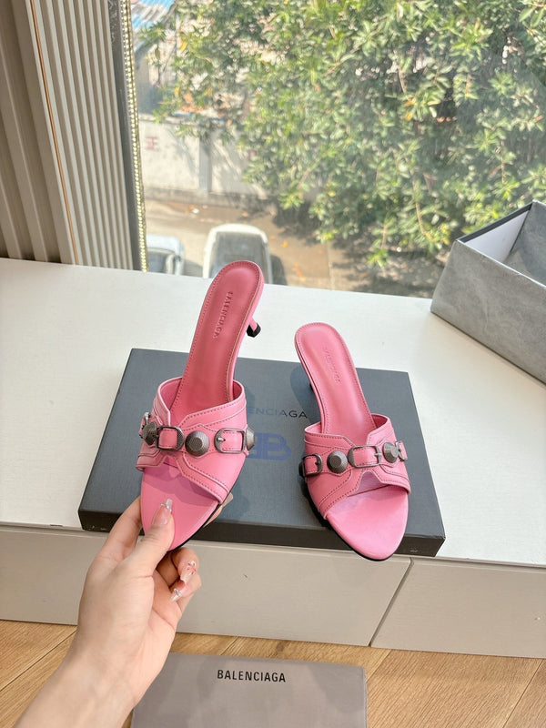 CAGOLE MID-HEEL MULES IN SHOCKING PINK CALFSKIN
